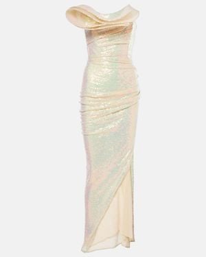 Maticevski Exhilarate Ruffled Sequined Maxi Gown - Natural