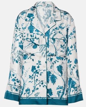 Erdem Camisa De Pijama De Seda Floral - Azul