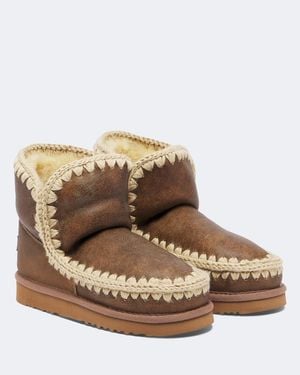 Mou Shearling-Lined Leather Ankle Boots - Brown