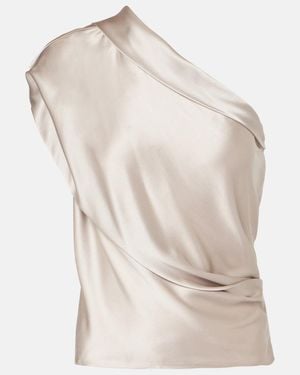 The Sei Asymmetric Silk Satin Top - White