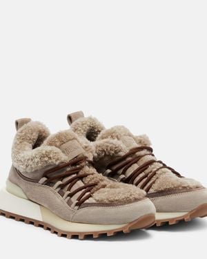 Brunello Cucinelli Shearling-Lined Suede Trainers - Brown