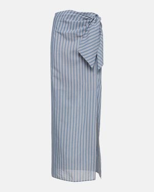 Brunello Cucinelli Striped Cotton And Silk Wrap Skirt - Blue