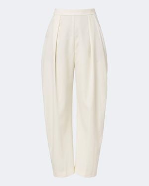 Rohe Pantalones Barrel De Lana Virgen Plisados - Blanco