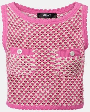 Versace Crochet Cotton-Blend Crop Top - Pink