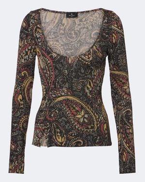 Etro Paisley Ribbed-Knit Top - Gray