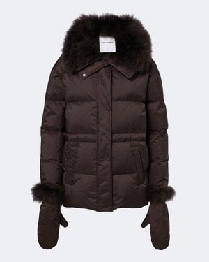 Yves Salomon Set De Chaqueta De Plumas Y Guantes Con Piel - Negro