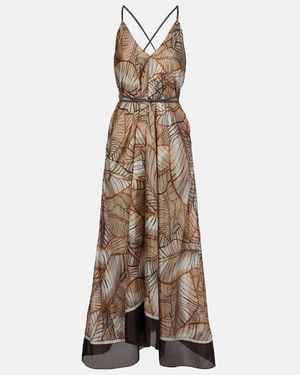 Brunello Cucinelli Printed Silk Maxi Dress - Natural
