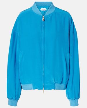 Versace Oversized Silk Poplin Blouson Jacket - Blue