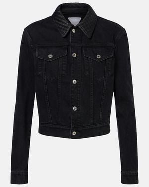 Bottega Veneta Chaqueta De Denim Con Piel Intrecciato - Azul