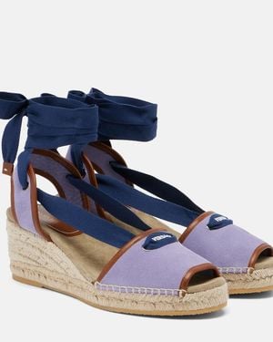 Versace Lola Suede Espadrille Wedges - Blue