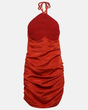 The Mannei Alcala Ruched Silk-Blend Minidress - Red