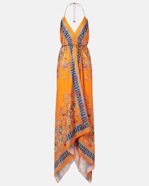 Etro Vestido Largo Asimetrico Con Paisley - Naranja
