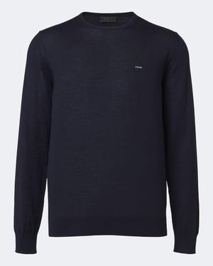Prada Logo Virgin Wool Sweater - Blue