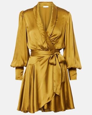 Zimmermann Silk Satin Wrap Dress - Yellow