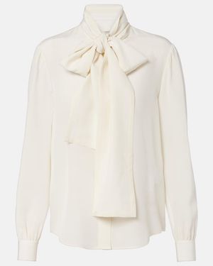 Saint Laurent Tie-Neck Silk Blouse - White