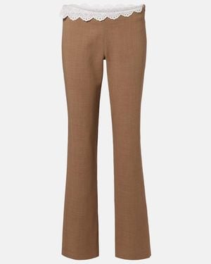 Magda Butrym Lace-Trimmed Wool Straight Trousers - Brown