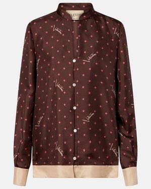 Valentino Camisa De Pijama De Seda Estampada Con Logo - Marrón