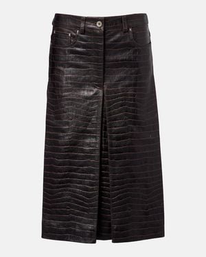 Rabanne Pleated Croc-Effect Leather Midi Skirt - Black