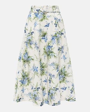Veronica Beard Arwen Floral Cotton Midi Skirt - White
