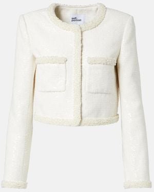 Self-Portrait Bouclé Faux-Pearl-Trim Jacket - White