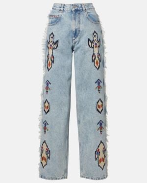 Isabel Marant Jeans Regular Maella Con Frange E Ricamo - Blu