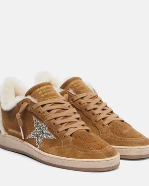 Golden Goose Ball Star Shearling-Trimmed Suede Trainers - Brown