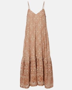 Juliet Dunn Embellished Cotton Midi Dress - Natural