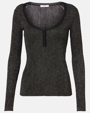 Chloé Ribbed-Knit Lurex Henley Shirt - Black