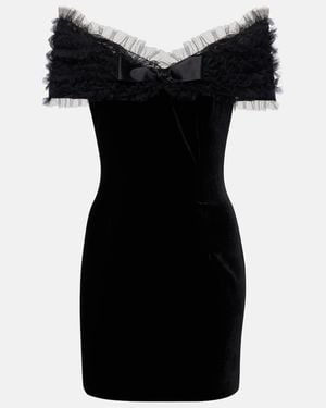 Alessandra Rich Off-Shoulder Velvet And Tulle Minidress - Black