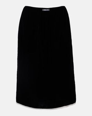 Prada Lace-Trimmed Velvet Midi Skirt - Black