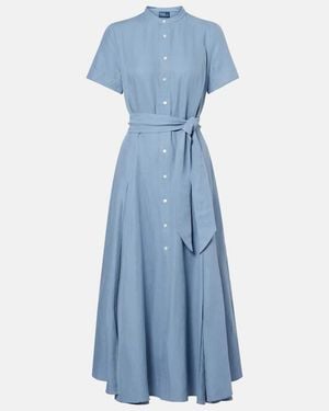 Polo Ralph Lauren Silk, Linen, And Cotton Shirt Dress - Blue