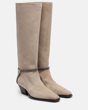 Brunello Cucinelli Monili Suede Knee-High Boots - Brown