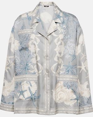 Versace Barocco Sea Silk Oversize Shirt, Brand Size 42 Us - Natural