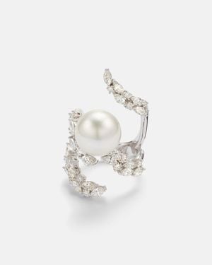 YEPREM Pearlescent 18Kt Ring With Freshwater Pearl And Diamonds - White