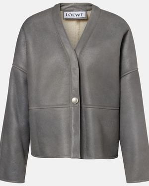 Loewe Lambskin Shearling-Lined Pebble Jacket - Grey