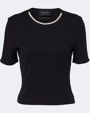 Simone Rocha Top Calado De Algodon Adornado - Negro