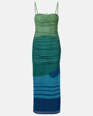 SIR. Draped Printed Mesh Maxi Dress - Green