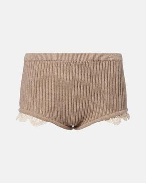 Magda Butrym Crochet-Trimmed Cashmere Shorts - Natural
