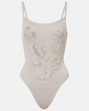 JACQUES WEI Beaded Bodysuit - White
