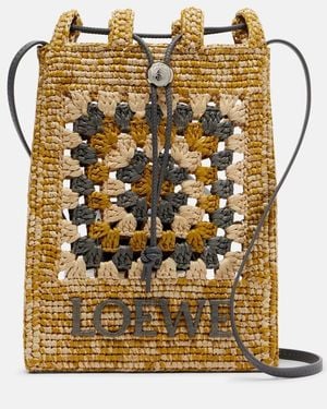 Loewe Paula's Ibiza Raffia Pouch With Strap - Metallic