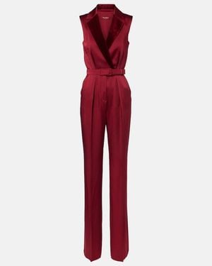 Max Mara Scalata Velvet-Trimmed Satin Jumpsuit - Red