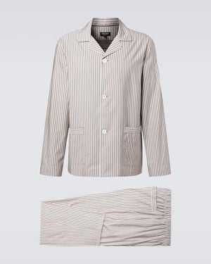 ZEGNA Striped Silk, Cotton, And Cashmere Pyjamas - White