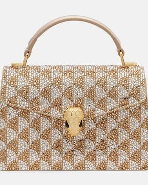 BVLGARI Serpenti Forever Mini Embellished Suede Top-Handle Bag - Metallic