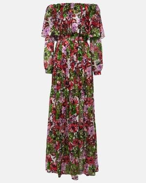Costarellos Floria Devore Silk-Blend Chiffon Gown - Red