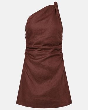 Faithfull the Brand Marga One-Shoulder Linen Minidress - Brown