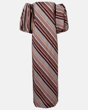 Adriana Degreas Striped Off-Shoulder Cotton-Blend Maxi Dress - Purple