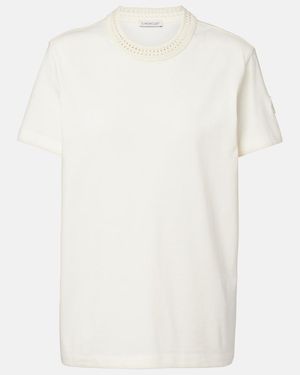 Moncler Crochet-Trimmed Cotton Jersey T-Shirt - White
