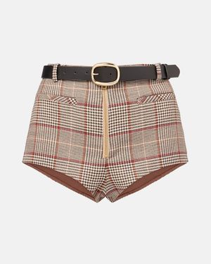 Self-Portrait Checked Shorts - Brown