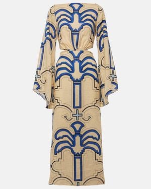 Johanna Ortiz Linen Midi Dress - Blue