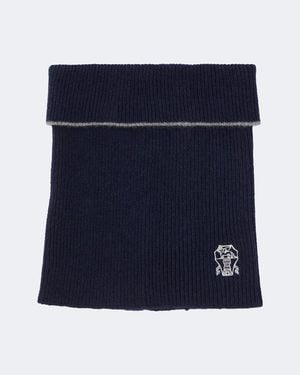 Brunello Cucinelli Logo Cashmere Snood - Blue